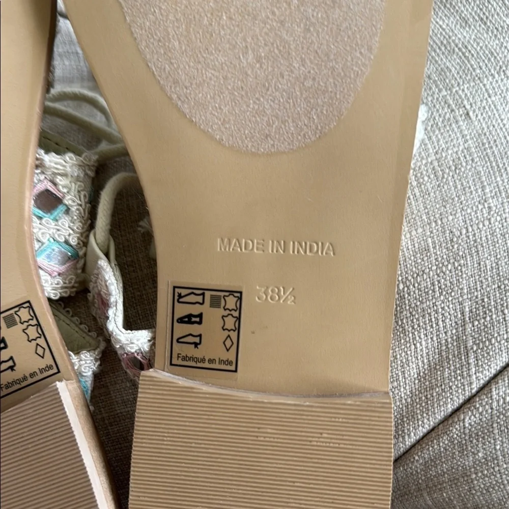 New N T Free People Cream and Blue Lace-Up Sandals